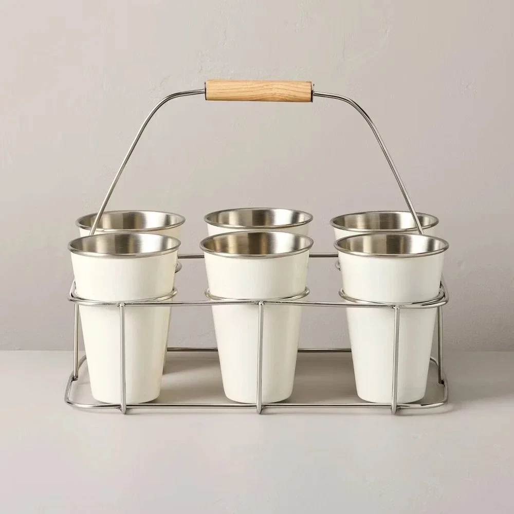 Metal and Rubberwood Tumbler Caddy Sour Cream - Hearth & Hand Magnolia, Target